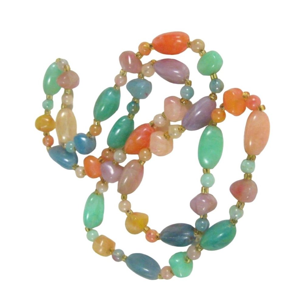 Imitation Stone Plastic Beaded Necklace 30 in Strand Asymmetrical NO CLASP